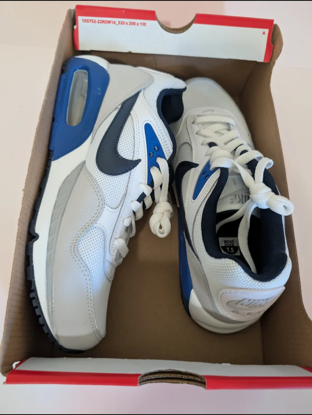 Nike Men’s Air Max Correlate White/Blue/Grey Size 7.5 BOX No Lid
